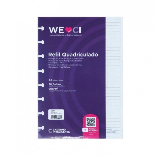 Folhas Quadriculadas 90g para Caderno Inteligente A4